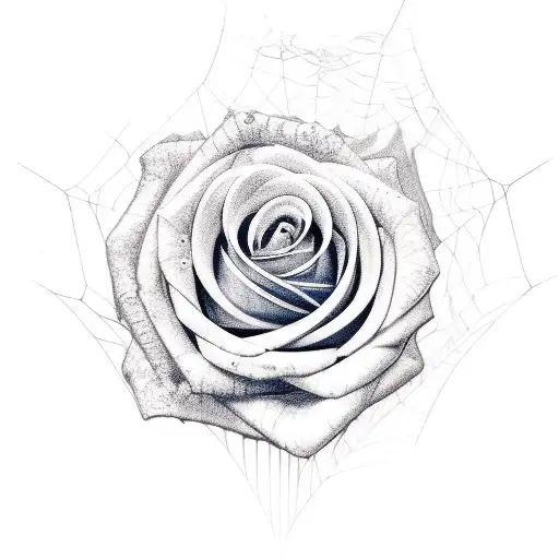 A Delicate Sketch Of A Rose Intertwined With Spiderwebs