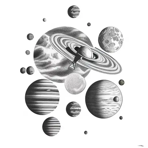 Astronaut Floating Among Planets