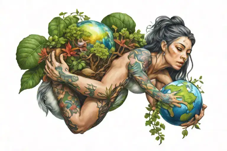 Gaia Holding Earth With Nature