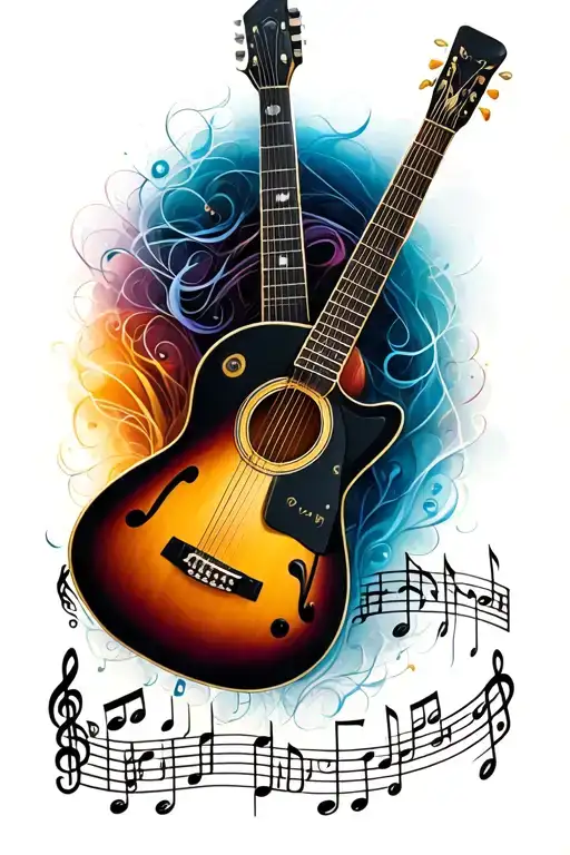 Music Notes And Guitar Surrounded