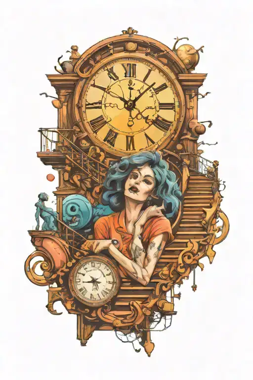 Life Is A Simulation Theory Clock Woman Stairs