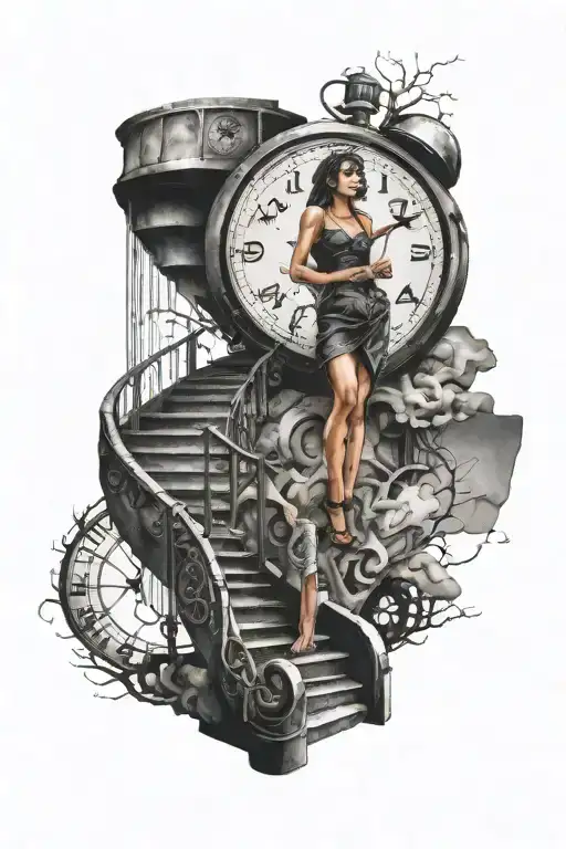 Life Is A Simulation Theory Clock Woman Stairs Scary