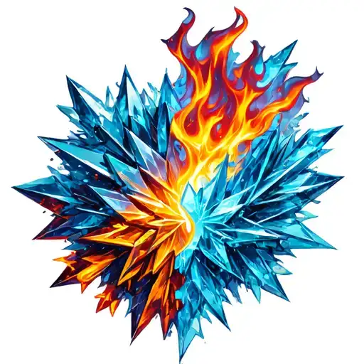 Half Ice Crystal Flake And Half Fire Flames
