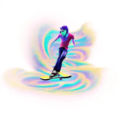 Psychedelic Skateboarder Surrounded By Swirling Money