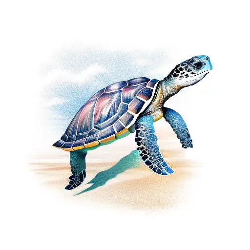 A Turtle Reading A Book On A Tropical Beach