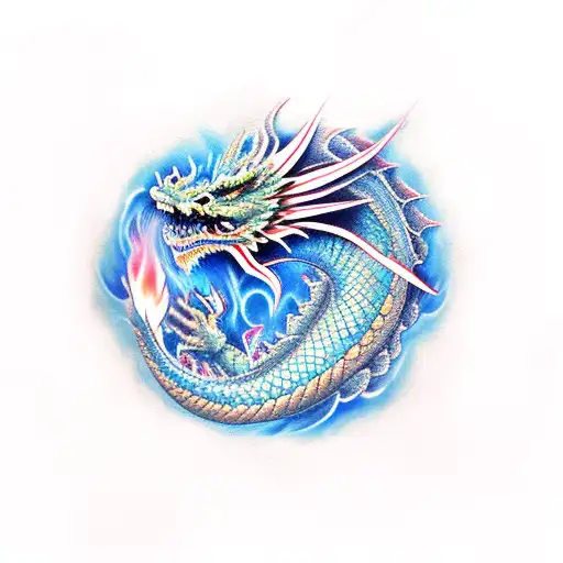 Dragon Breathing Out Blue Flames