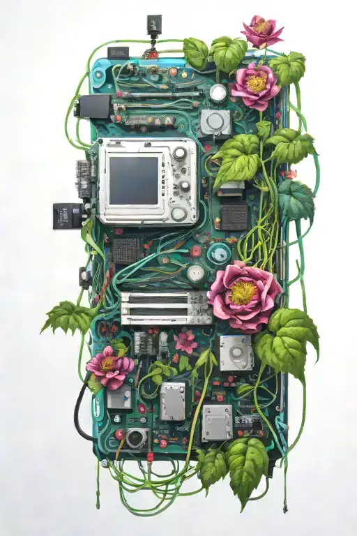 Motherboard Vines Computer Flowers Cyberpunk Graphic Card