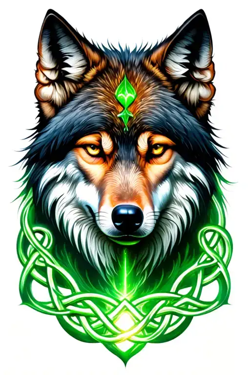 Lots Of Celtic Knots With A Wolf And A Pop Of Green Color