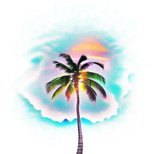 Beach Sunset With Palm Tree
