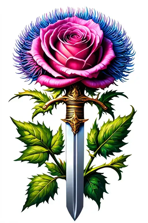 Scottish Thistle Rose Sword Wrapped