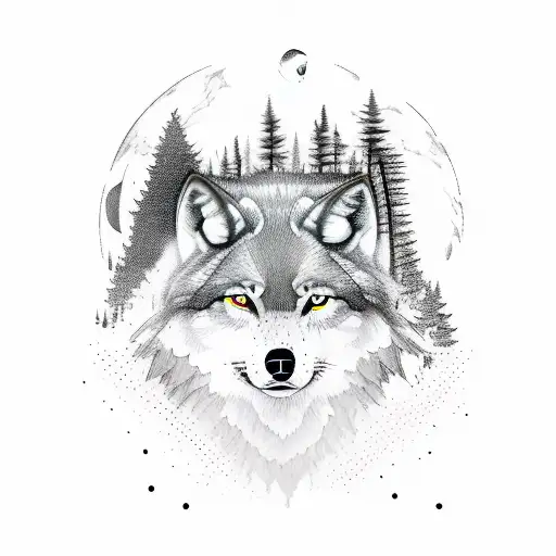 Moonlit Forest With A Pack Of Wolves Howling At The Moon