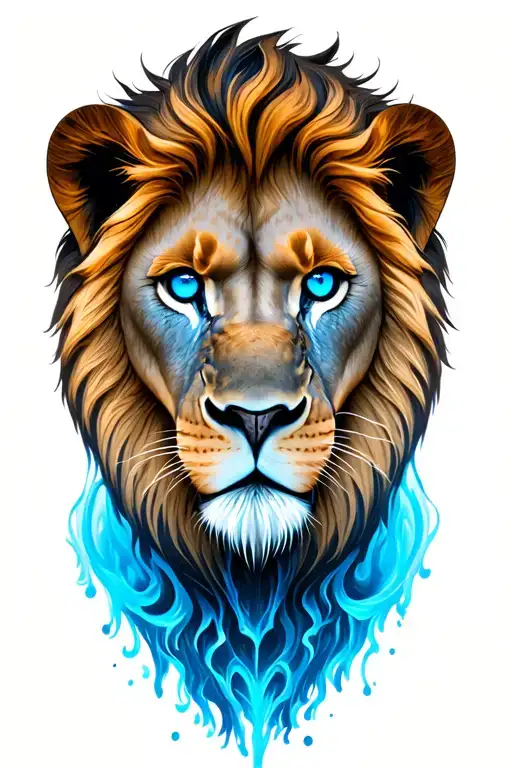 Lion With Blue Eyes And Loyalty At The Bottom In Blue