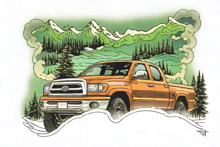 2002 Toyota Tundra In Front Of The Northern Lights Shining And A Mountain