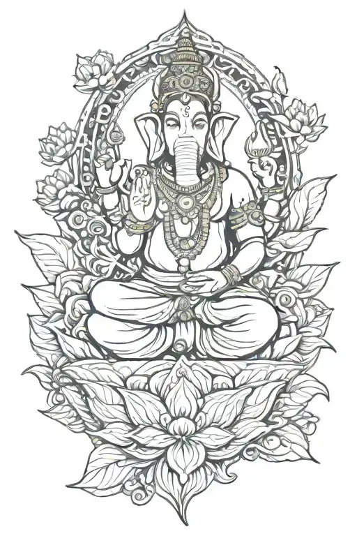 Shiva And Ganesha Sitting In Lotus Pose