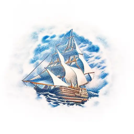 Detailed Ship With Cliffs In Background