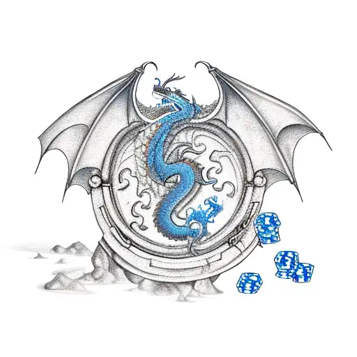 An Epic Fantasy Scene With A Dragon Guarding A Treasure Chest Filled With Poker Chips