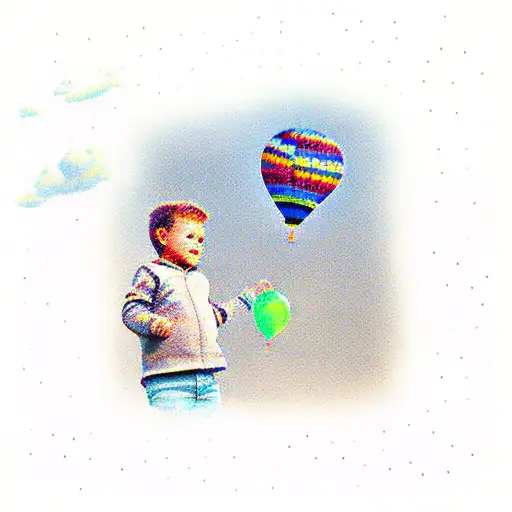 Little Boy Watching His Balloon Fly Into The Sky