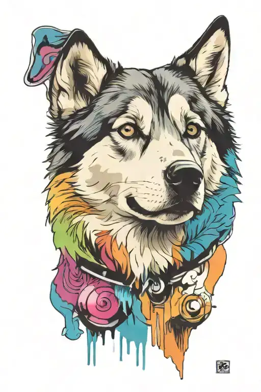 Husky Head In Colorful Background Representing