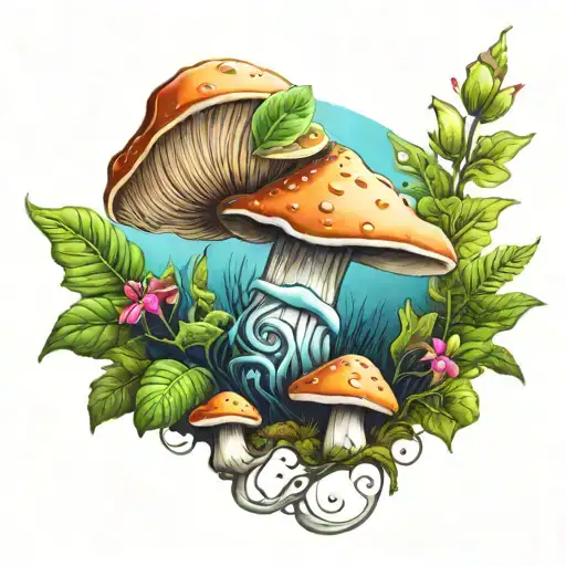 Nature Inspired Tattoo With Mushroom Growing