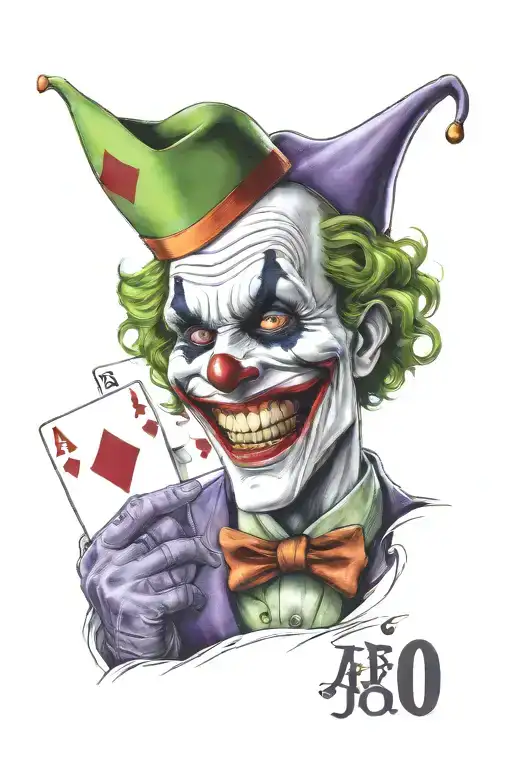 Realistic Joker Holding Ace Card Laughing