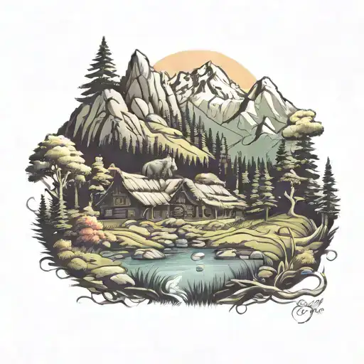 Den In The Meadow Of The Valley Of The High Forest Mountains