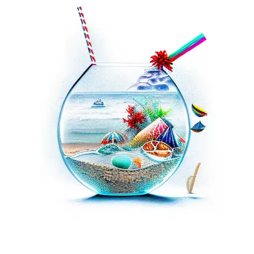 An Intricate Design Of A Cocktail Glass With Beach Elements Inside