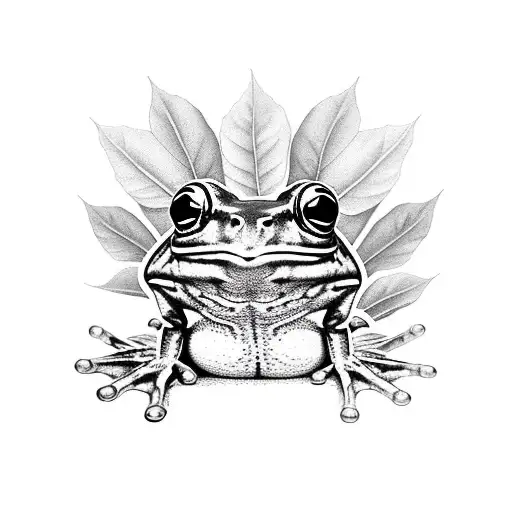 Frog Sitting Under A Leaf