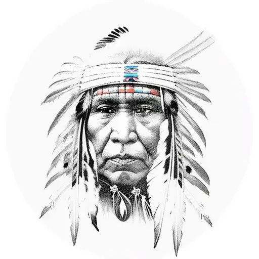 Native American With Raven On Head
