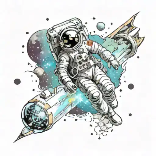 Spaceman Spaceship Flying Through A Galaxy
