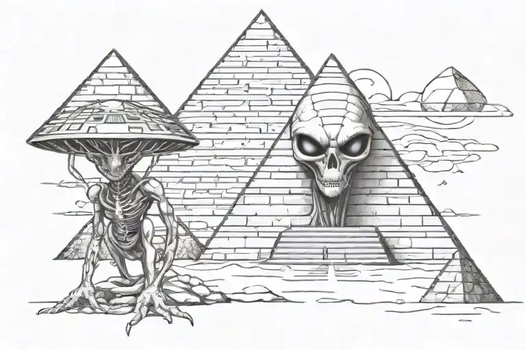 Alien Next To A Pyramid Surrounded