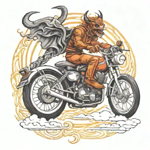 Devil Riding Motorbike Oit Of Heaven Gates