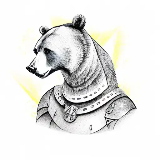 Bear Wearing A War Helmetand Fighting A Knight