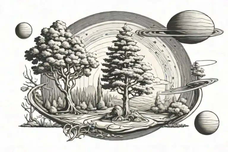 Trees Background Looking Saturn Sketch With Faith