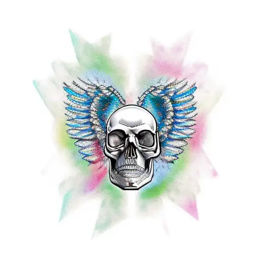 3 Skulls With An Angel On Top Of Them