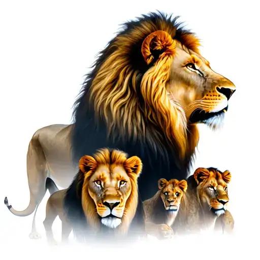 Lion Behind A Liones Surrounded