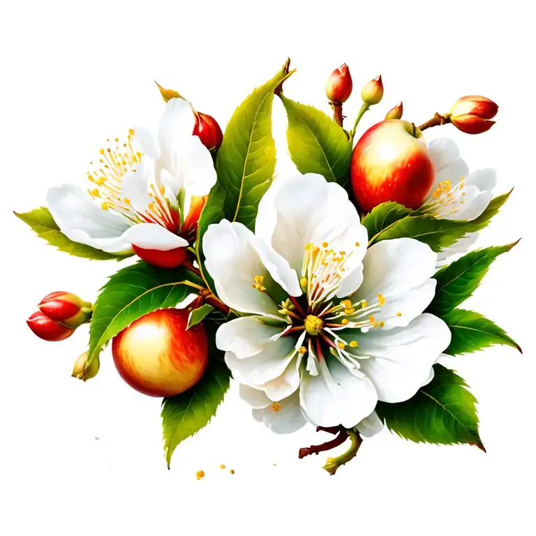 Apple Blossom And Buds With Leaves