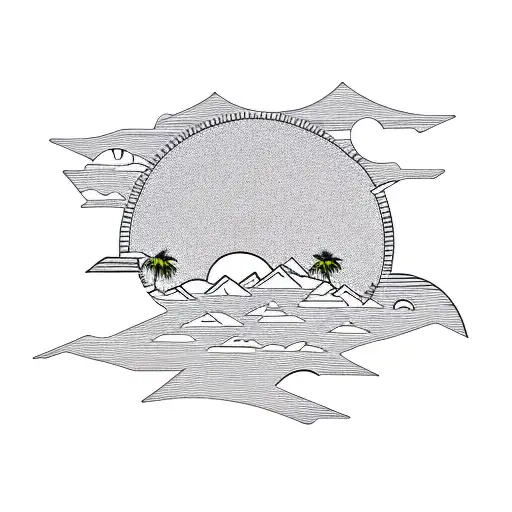 Mountains With Sun And Palm Trees