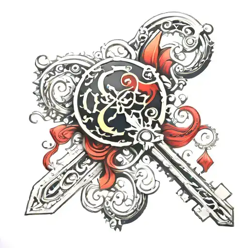 A Intricate Black And Red Key Design Incorporating The Phrase 'Quien Me Cuida No Duerme'