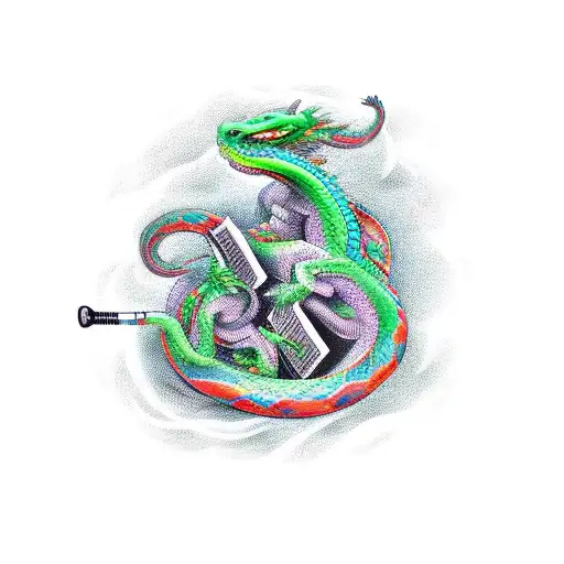 Dragon Turtle With A Snake Tail Surrounded By Musical Notes