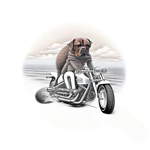 Brown Dog With Sunglasses Riding A Motorcycle Through A Ring Of Fire