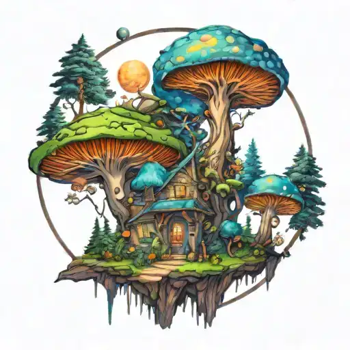 Time And Space And Magic Mushrooms Forest Landscape