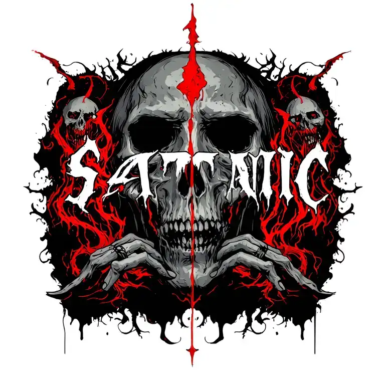 Satanic Text With Black Shadows And Evil Entities