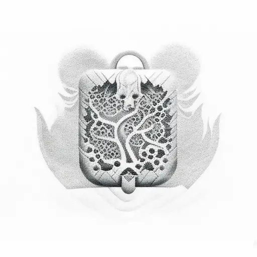 A Dotwork Tattoo Of A Claquette In A Forest