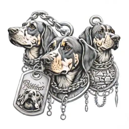 Three Dog Tags Around Neck