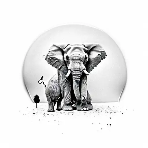 Elephant With Baby Handprint In Ear