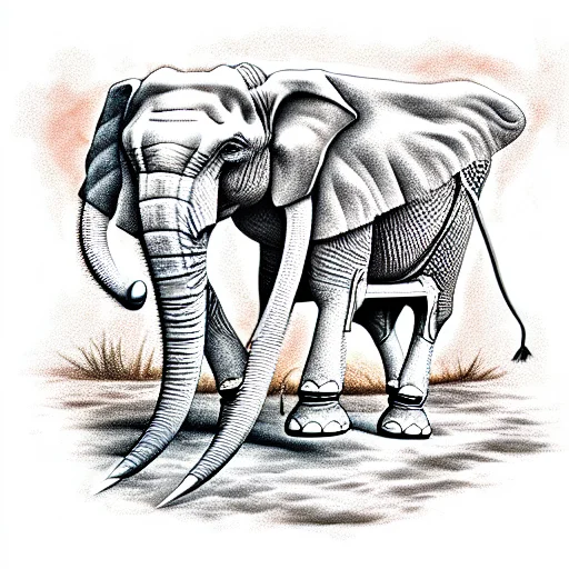 Man Spearing Elephant On Horseback