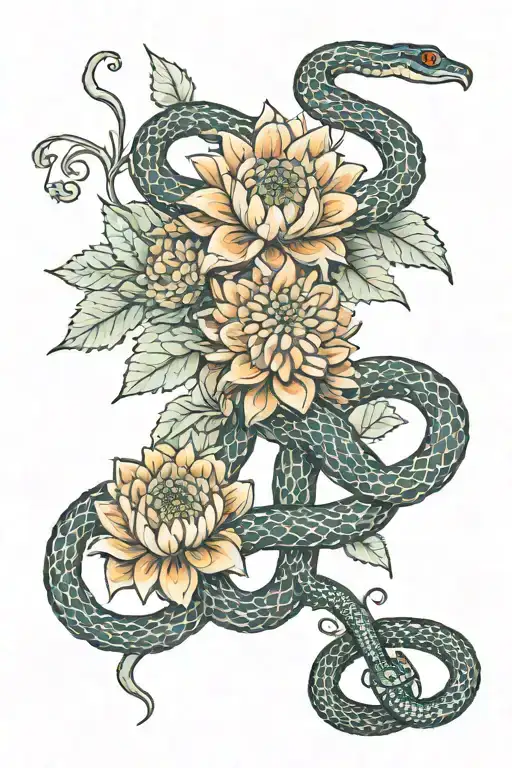 Simple Chrysanthemums And A Snake Intertwined