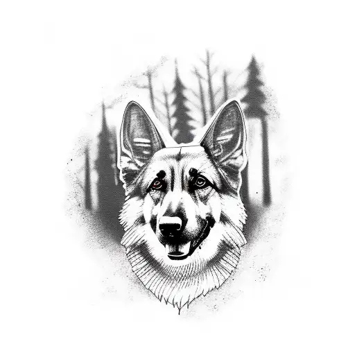 German Shepherd Whole Body Alert In The Woods