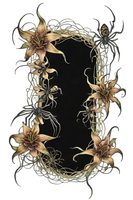 Spider Lilies With Webs And Spiders For A Thigh Piece