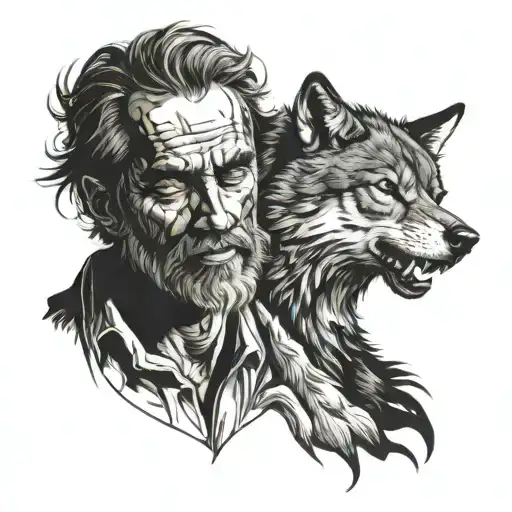 Wolf And Man Touching Heads